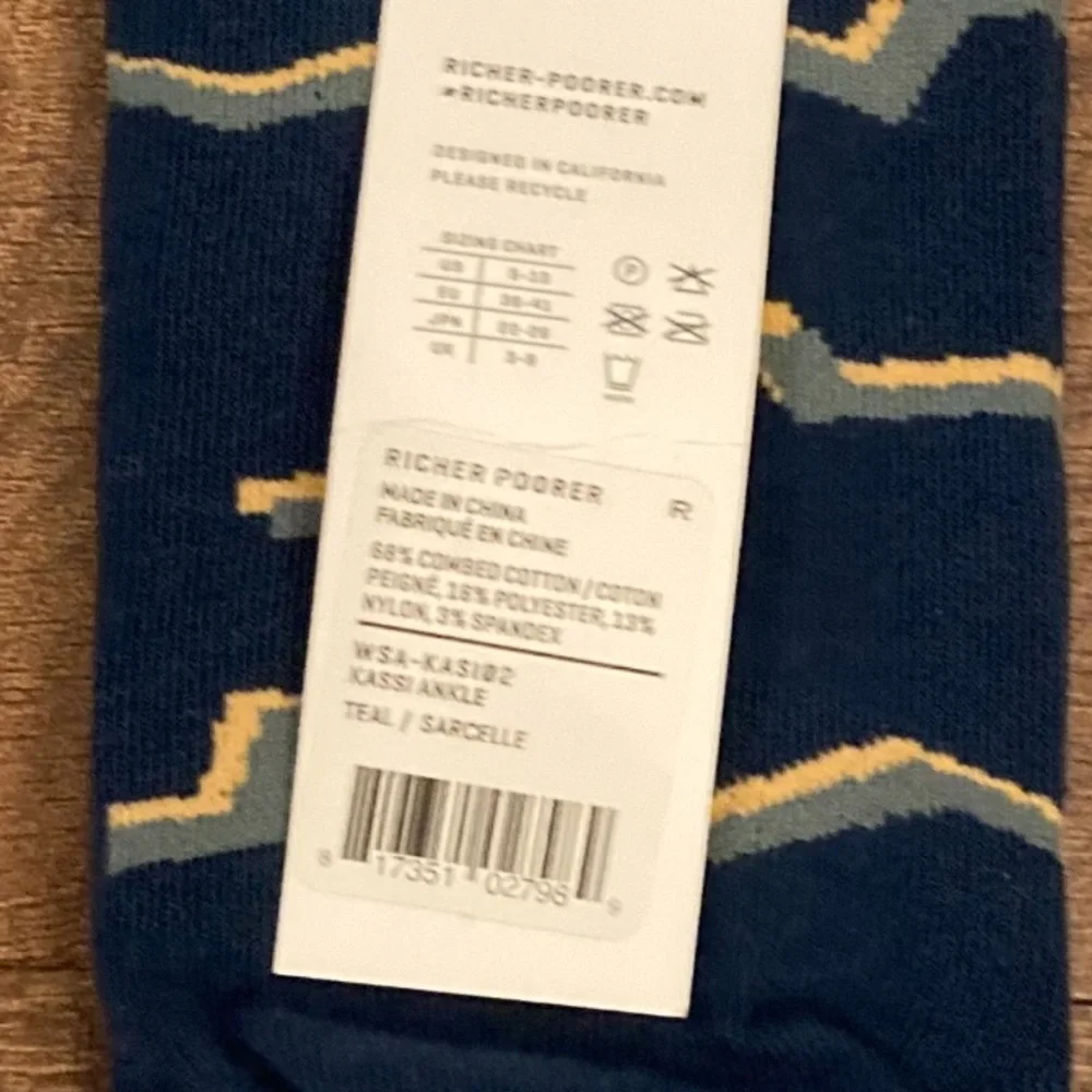 Richer Poorer NWT Navy Kassi Ankle Socks w/ Geometric Accents Teal
